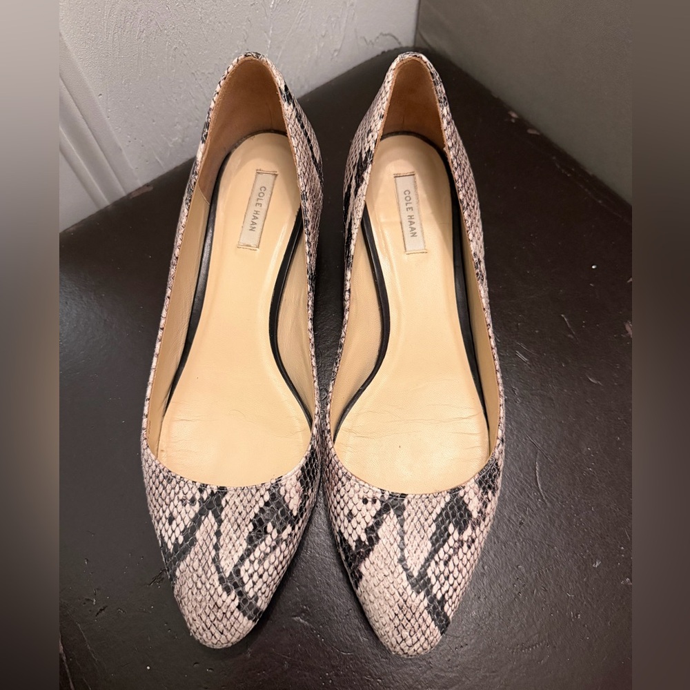 Cole Haan Snake-Print Pointed Wedges in Beige and Black